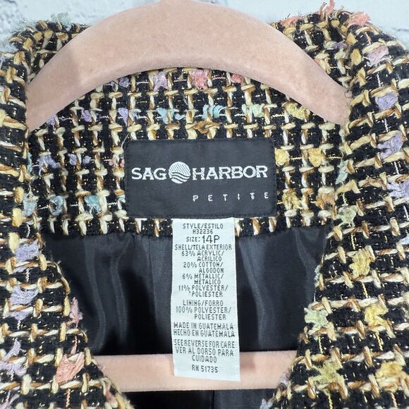 Sag Harbor Tweed Blazer Women Size 14 Petite Windowpane Front Slip Pockets Lined - Picture 4 of 9